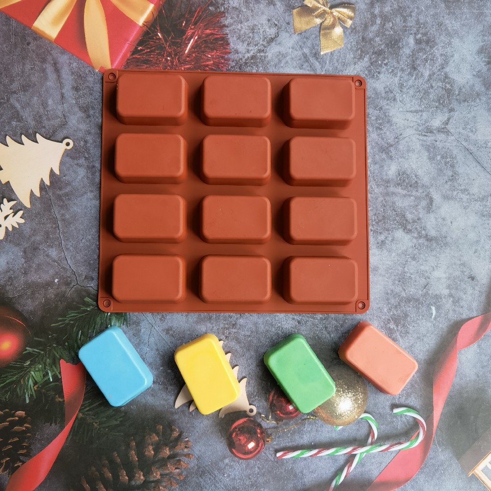 Soap Making Lye - 12 Cavity Square Silicone Soap Mold